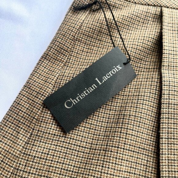 NWT CHRISTIAN LACROIX BROWN CHECK PLEATED SKATER MINI SKIRT- M - Picture 6 of 8
